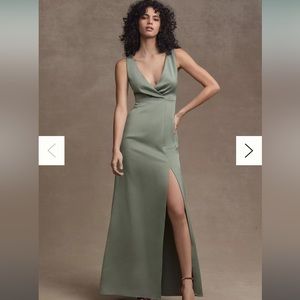 Anthropologie BHLDN PIPER V-NECK SIDE-SLIT SATIN GOWN